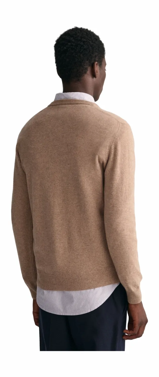 TRUI GANT MEN SUPERFINE LAMBSWOOL VNECK DK. SAND MELANGE